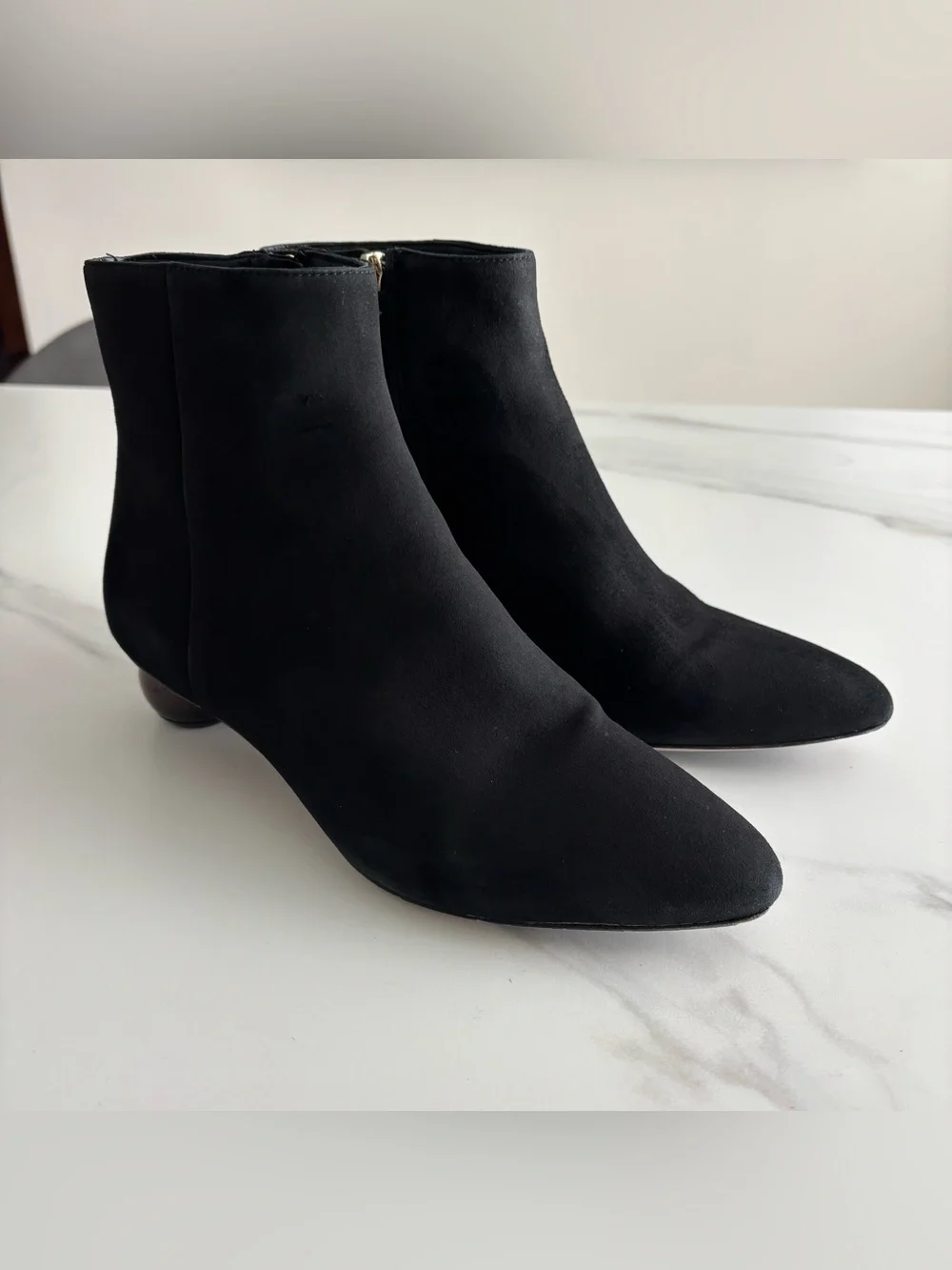 kate spade Sydney Black Suede Ankle Boots with Sphere Heel Sz 8